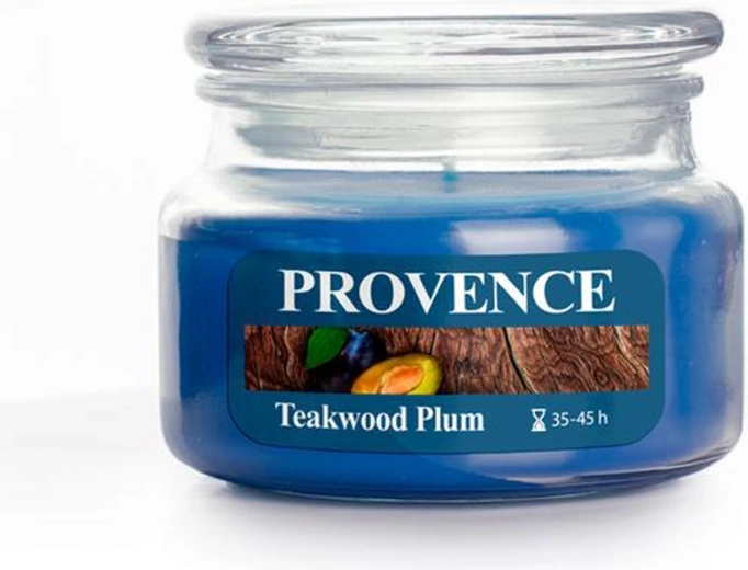 Αρωματικό κερί σε γυαλί Provence τικ ξύλο και δαμάσκηνο 45 ώρες