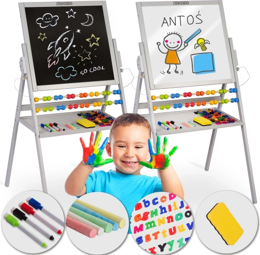 Μαγνητικός παιδικός πίνακας διπλής όψης RICOKIDS – γκρι