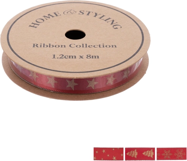 Home & Styling χριστουγεννιάτικη πολυεστερική κορδέλα 8 m μπορντό μιξ