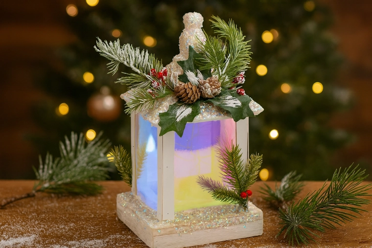 Χριστουγεννιάτικο λευκό LED φανάρι 15 × 15 × 32 cm