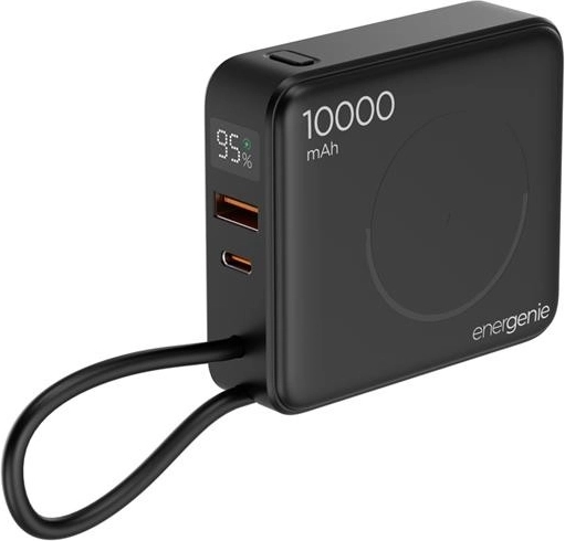 Powerbank Energenie 10 000 mAh με ασύρματη φόρτιση 15 W και PD 20 W, μαύρη
