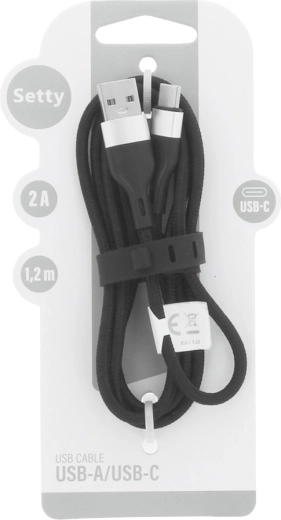 Setty καλώδιο USB-A – USB-C 1,2 m, 2 A, μαύρο