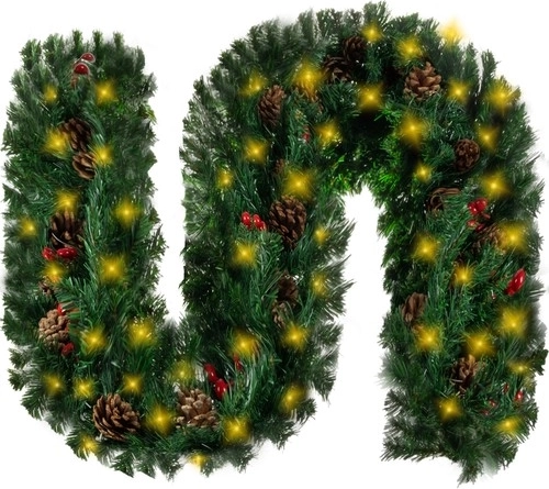 Χριστουγεννιάτικη γιρλάντα 270 cm με ζεστά LED φώτα και φυσικά διακοσμητικά