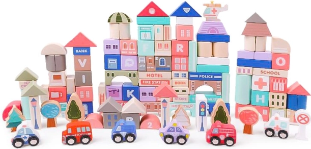 Ξύλινα εκπαιδευτικά τουβλάκια πόλης με βάση 115 τεμ. ECOTOYS