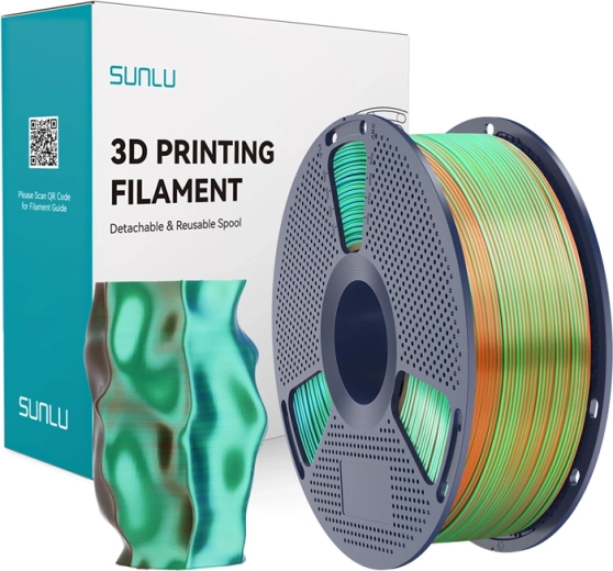 Sunlu PLA+ Silk τρίχρωμο νήμα για 3D εκτύπωση πορτοκαλί/μπλε/πράσινο