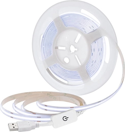 Solight LED ταινία COB 5 m USB, ψυχρό λευκό 6000 K, διακόπτης, 8 mm