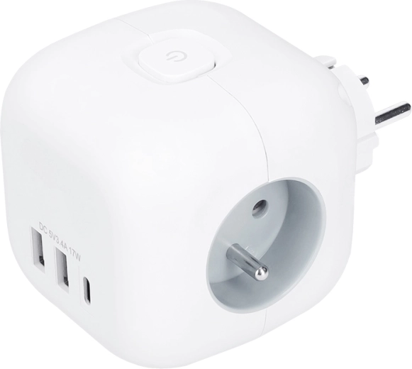 Solight πολύπριζο σε σχήμα κύβου, 3 πρίζες 230 V + USB-A/USB-C, λευκό