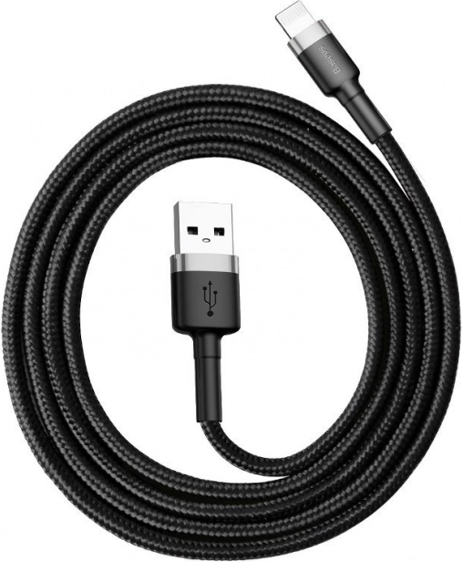 Καλώδιο φόρτισης και δεδομένων Lightning USB 1 m 2,4 A Baseus Cafule γκρι-μαύρο