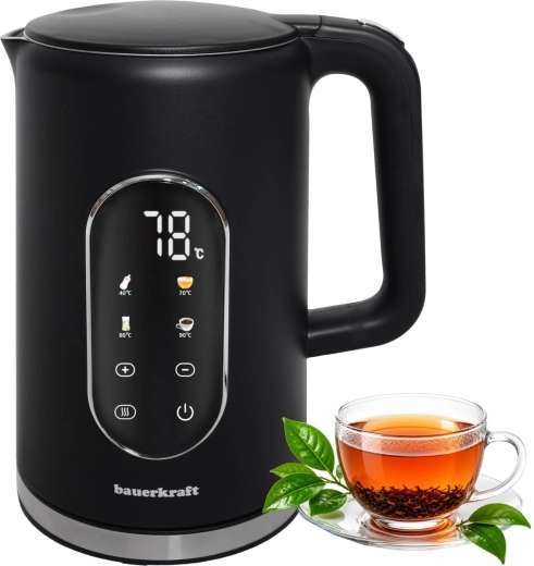 Bauerkraft ασύρματος ηλεκτρικός βραστήρας 1,7 l μαύρος με ρύθμιση θερμοκρασίας
