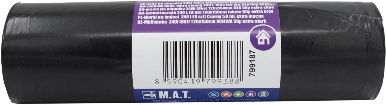 Σακούλες απορριμμάτων 240 l, extra ανθεκτικές, μαύρες (8 τεμ.)