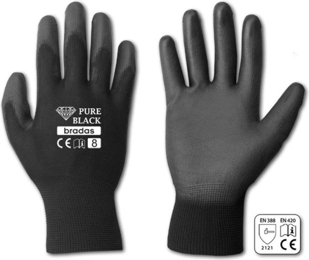 Προστατευτικά γάντια Pure Black PU, μέγεθος 8 (M)