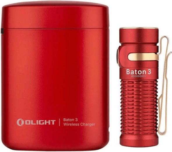 Olight Baton 3 Premium Edition κόκκινος περιορισμένης έκδοσης φακός με θήκη φόρτισης