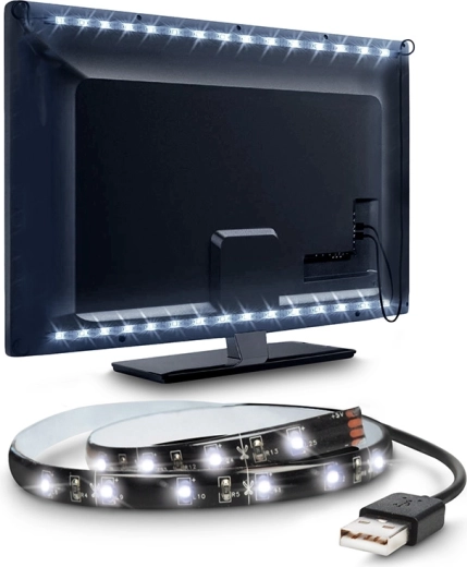 Solight Ταινία LED για τηλεόραση και υπολογιστή 100 cm USB με διακόπτη, ψυχρό λευκό