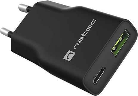 Natec Ribera GaN slim φορτιστής πρίζας 20 W (USB-C + USB-A) - 1 τεμάχιο