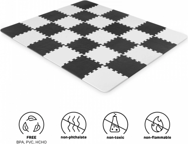 Αφρώδες παζλ-στρώμα Kinderkraft Luno 150 × 180 cm ασπρόμαυρο (30 τεμάχια)