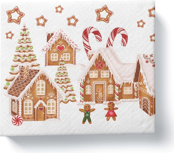 Χριστουγεννιάτικες χαρτοπετσέτες Gingerbread Village, 3 στρώσεων, 33 × 33 cm