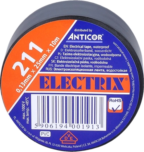 Μονωτική ταινία Solight 25 mm x 0,13 mm x 10 m μαύρη