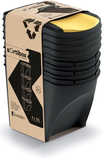 Σετ κάδων για διαλογή απορριμμάτων SORTIBOX 4×25 l – ανακυκλωμένο μαύρο