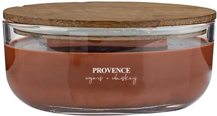 Αρωματικό κερί σε γυαλί Provence με ξύλινο φιτίλι cigars & whisky 24 ώρες