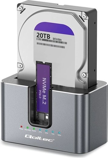 Qoltec βάση σύνδεσης 2σε1 για HDD/SSD SATA και M.2 NVMe με κλωνοποίηση, USB‑C 10 Gb/s
