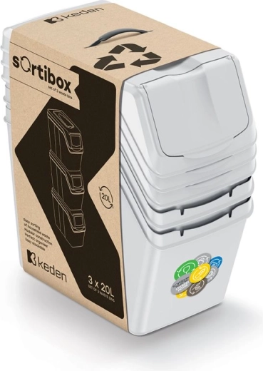 Σετ κάδων για διαλογή απορριμμάτων Sortibox 3×20 l, σταχτί γκρι