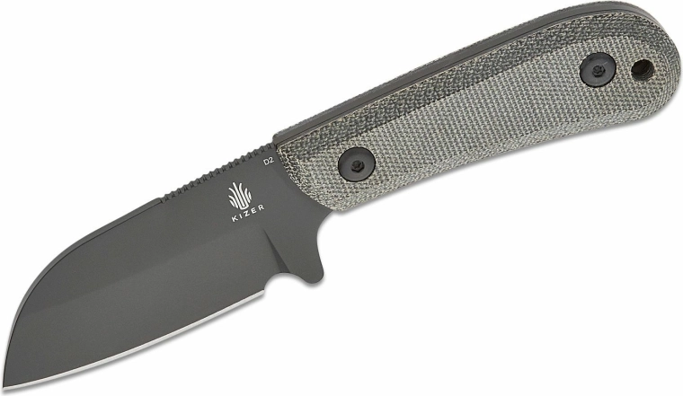 Kizer Deckhand Black σταθερό μαχαίρι 7,5 cm με μαύρο φινίρισμα Stonewash και λαβή Micarta, θήκη Kydex