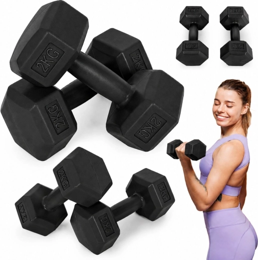 MOVEPRO εξαγωνικοί αλτήρες 2 × 2 kg – μαύροι