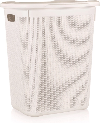 Καλάθι για άπλυτα, ρατάν όψη, 50 l, κρεμ