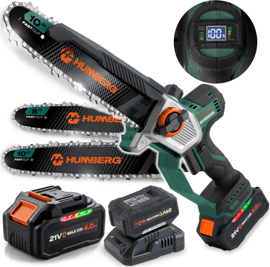 Αλυσοπρίονο μπαταρίας Humberg HM-437 21 V 4,0 Ah με λάμες 10" και 8"