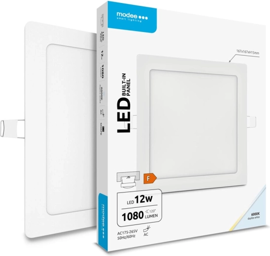 Modee Lighting LED χωνευτό τετράγωνο πάνελ 12 W ψυχρό λευκό 1080 lm
