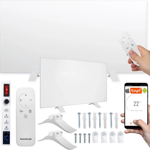Υπέρυθρο θερμαντικό πάνελ Bauerkraft 770 W Wi‑Fi 60 × 120 cm λευκό