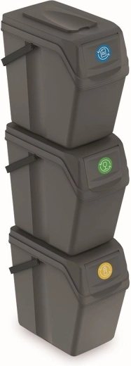 Σετ 3 κάδων απορριμμάτων Sortibox II, 3×25 l, γκρι πέτρα