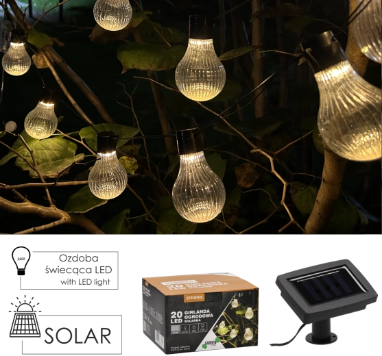 Ηλιακή γιρλάντα κήπου Stripes 20 LED, θερμό λευκό, 5,8 m