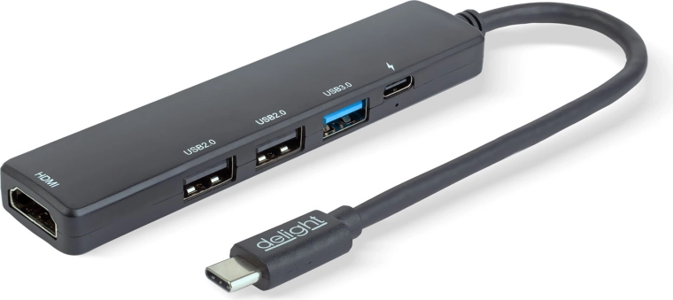Πολυλειτουργικό hub USB-C με HDMI, 3× USB-A και USB-C, 100 W, μαύρο