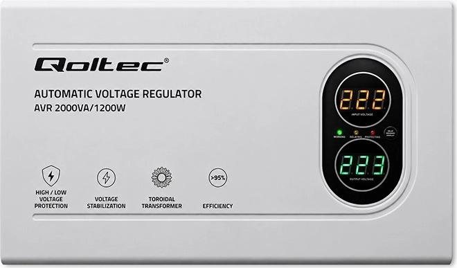 Qoltec αυτόματος σταθεροποιητής τάσης AVR 2000VA / 1200W με τοροειδή μετασχηματιστή