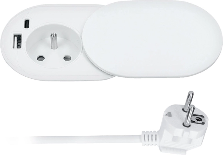 Solight εντοιχιζόμενη πρίζα 230 V με USB-A και USB-C (20 W PD), συρόμενο καπάκι, 2 m, ματ λευκό