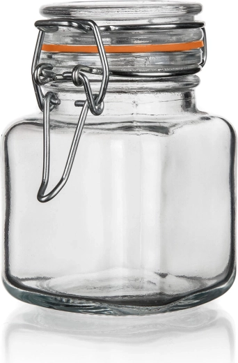 Γυάλινο αεροστεγές δοχείο LINA 100 ml, τετράγωνο με κλείσιμο ασφαλείας