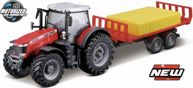 Bburago αγροτικό τρακτέρ Massey Ferguson 8740 S με ρυμουλκούμενο για δεμάτια 10 cm