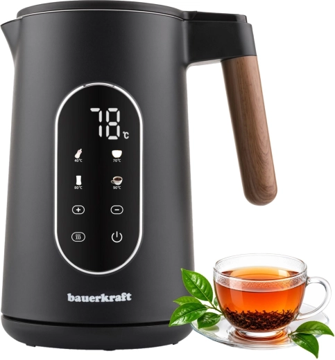 Bauerkraft ασύρματος ηλεκτρικός βραστήρας 1,7 l με ρύθμιση θερμοκρασίας μαύρος