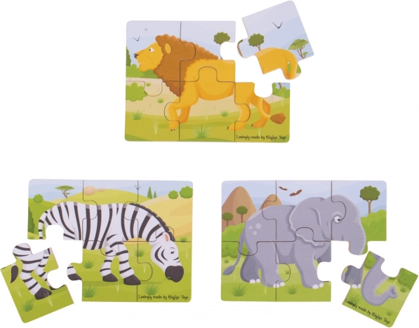 Ξύλινα παζλ 3 σε 1 Ζωάκια Σαφάρι BIGJIGS TOYS