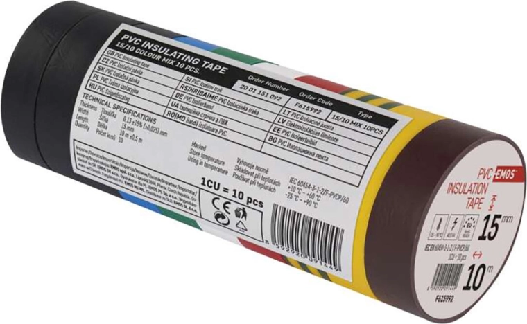 Μονωτικές ταινίες PVC 15 × 10 mm, μίξη χρωμάτων (σετ 10 τεμ.)