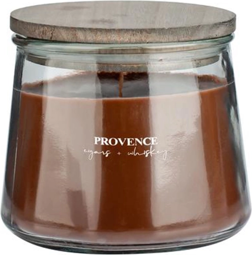 Αρωματικό κερί σε γυάλινο δοχείο Provence με ξύλινο φυτίλι cigars & whisky 28 ώρες