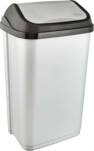 Πλαστικός κάδος απορριμμάτων Keeeper 50 l με αιωρούμενο καπάκι, ανοιχτό γκρι
