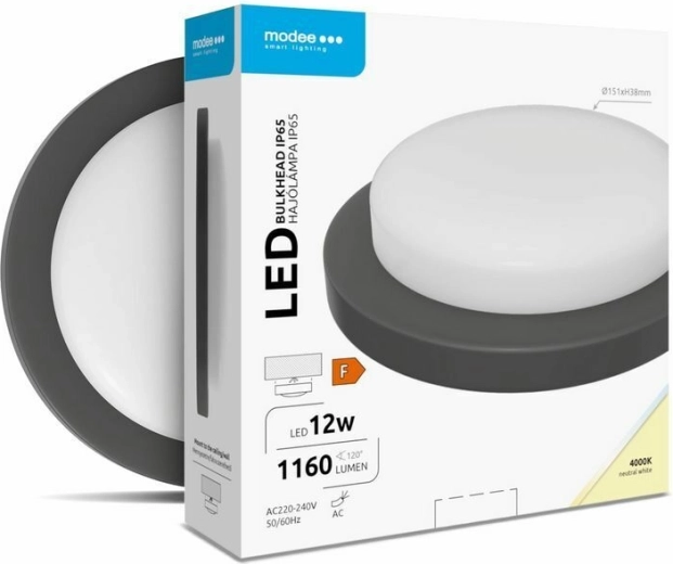 Στρογγυλό επιτοίχιο/οροφής φωτιστικό LED 12 W, 4000 K, 1160 lm, μαύρο – MODEE LED Bulkhead Round