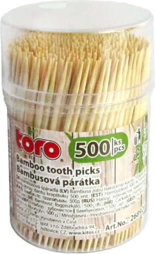 Μπαμπού οδοντογλυφίδα TORO με δοχείο 500 τεμ.
