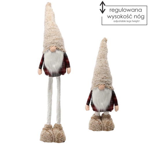 Χριστουγεννιάτικο ξωτικό gnome με ρυθμιζόμενα πόδια μπεζ-κόκκινο - 1 τεμάχιο