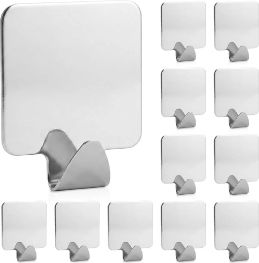 Αυτοκόλλητα ανοξείδωτα γαντζάκια Storage Solutions ασημί, 12 τεμ.