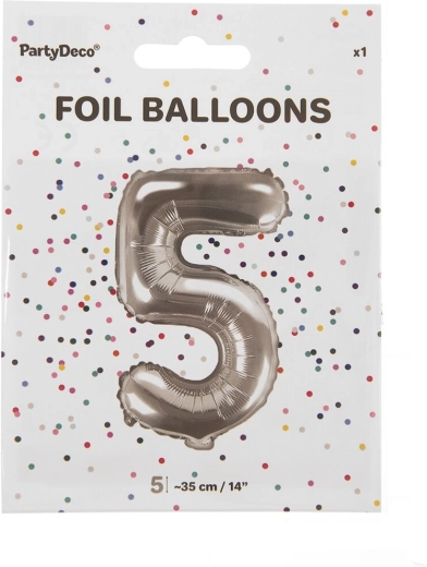 Ασημί μπαλόνι από φύλλο (foil) αριθμός 5 (35 cm)