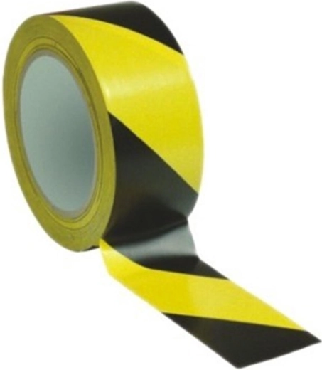 Αυτοκόλλητη προειδοποιητική ταινία 48 mm × 66 m, κίτρινο‑μαύρη, λοξές ρίγες προς τα δεξιά