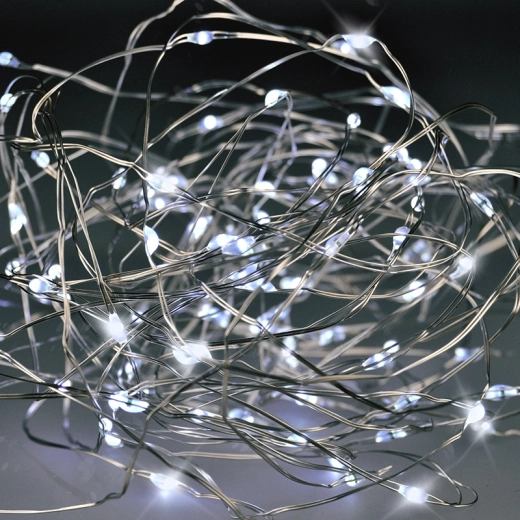 Solight χριστουγεννιάτικη αλυσίδα LED σε ασημί σύρμα 10 m, 100 mini LED, ψυχρό λευκό - 1 τεμάχιο